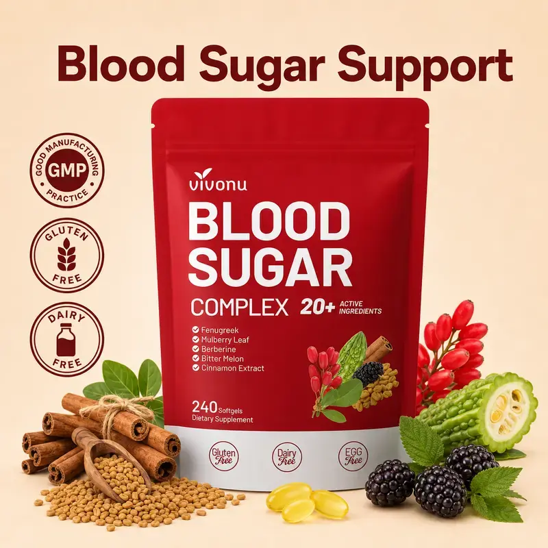 【LAST-CHANCE】VIVONU BLOOD SUGAR COMPLEX –Blood Sugar Balance | Antioxidant Support | Metabolic Support | Enhanced Absorption | Bitter Melon + Turmeric + Cinnamon + Mulberry Leaf + Berberine + Fenugreek | 240 Capsules per Bag