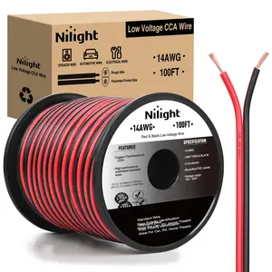 Nilight 100FT 14AWG Copper Clad Aluminum Wire 14/2 Gauge Red Black CCA Electrical Cable 2 Conductor Parallel 12V/24V DC Flexible Extension Cords for Car Audio Radio Speaker Amplifier