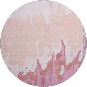 HomeRoots 676119 8 ft. Blush Pink Abstract Washable Round Area Rug, Pastel-Colored Pink Puppy-Proof Rug with UV Protection, Pastel-Colored Area Rugs, Pink Area Rugs
