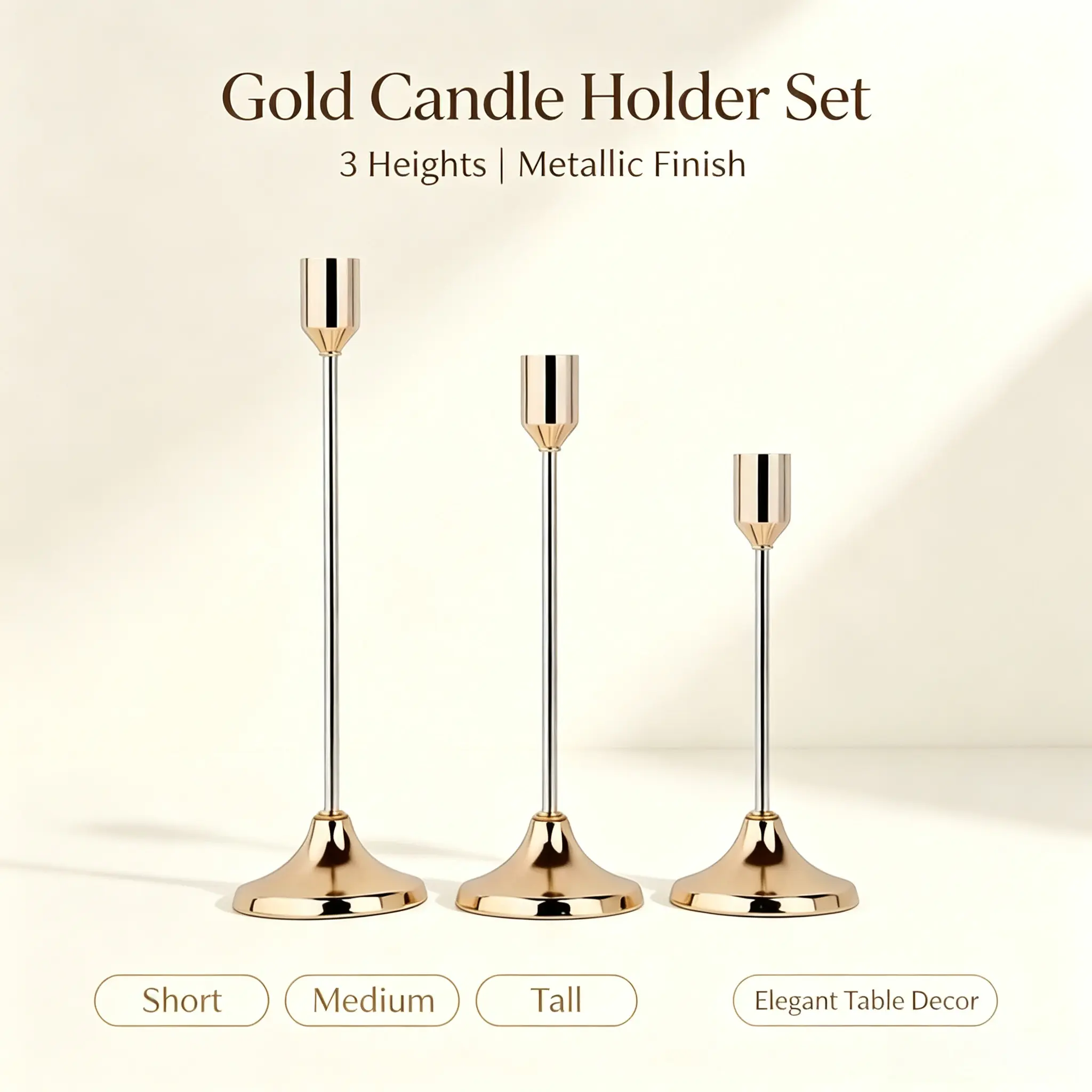 3-Piece Minimalist Classic Metal Candle Holder Decorative Accents - Home Decor Tabletop Supplies, Halloween Dining Table Centerpiece, Wedding Gift (Candles Not Included)