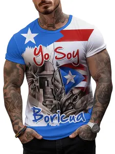 Men's Puerto Rico Flag Pattern Soccer Jersey, Apparel Jersey, Outdoor Sports Football T-Shirt, Elastic Polyester Casual Tee, Round Neck, Limited-time offer, fast shipping