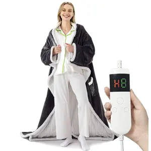 1 Piece Heated Blanket Wearable Electric Blanket with Sleeves and Foot Pockets, 10 Heat Settings and 8-Hour Auto Shut-Off, All-Season Heated Bed Cover Suitable for Bed/Sofa/Chair, Machine Washable Control (Plug) - Ideal Gift for Students and Elderly, Cold