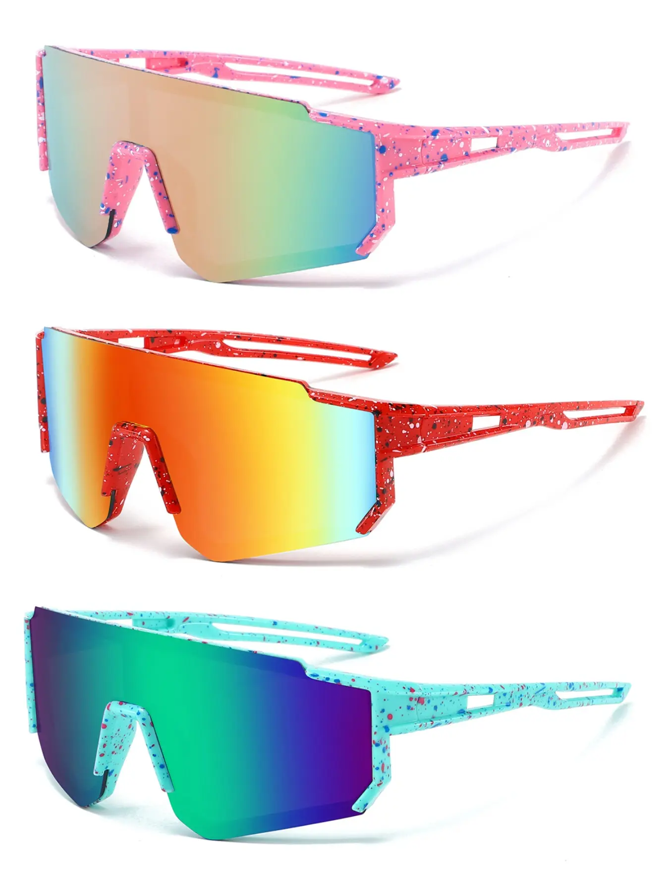 Unisex Plastic Frame Sunglasses Set, Fashionable Wraparound Design for Kids & Adults, Ideal for Daily Wear, Cycling, Sports, Summer Sports Sunglasses, Sports Eyewear, Sports Outdoor Sunglasses, Sporty Sunglasses