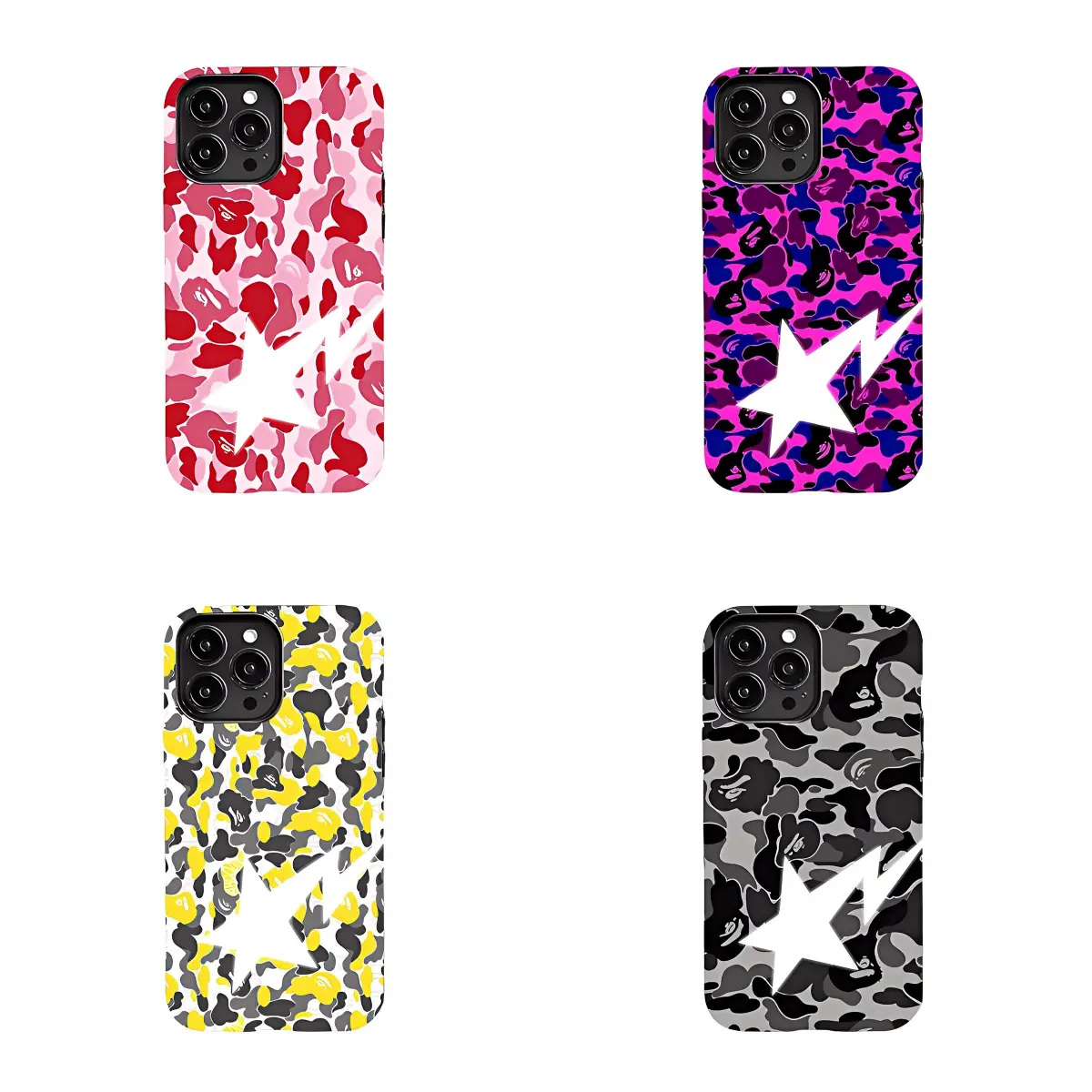 Camouflage Lightning Star Phone Cases Suitable for iPhone 11–17 Pro Max/Plus and Samsung Galaxy S23–25