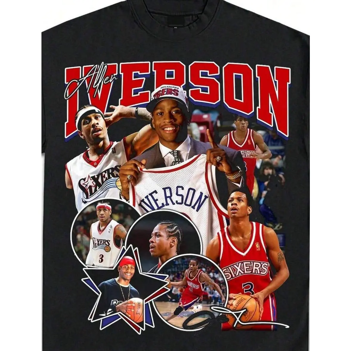 Iverson The Answer Special Edition Cotton Blend Graphic T-Shirt - Men's Casual Loose Fit Heavyweight Basketball Tee, Good Graphic Tees for 90s Retro Fans (Also Fits Women), Old School Vibes, Heavy Fabric, Seamless Label, Unisex Sizes, Retro Hoops Style, M