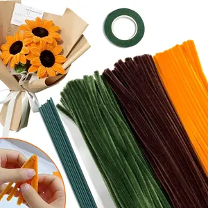 311 count Pipe Cleaners - 300 count Thick Pipe Cleaners Crafts+ 10 Flower Stems+Green Tape | Art and Craft Projects Supplies , Classroom Project, Decoration (Sunflower)