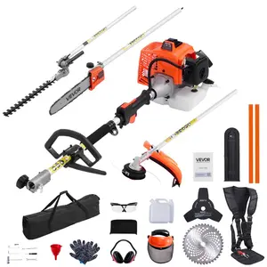 fathersdaygift VEVOR Gas Hedge Trimmer, 2 Cycle Gas Power Handheld Hedge Trimmer, 5-in-1 63cc Cordless Weed Eater with Protective Gear Set, Includes Hedge and String Trimmer, Brush Cutter(3T 40T Blades), Pole Saw