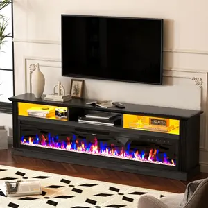 【2 Packages Shipping】AHB 58" Fireplace TV Stand for TVs Up to 65" with 52" Electric Fireplace, White Entertainment Center with Storage Cabinets, LED Light TV Console, Farmhouse Media Console Table with Crystals