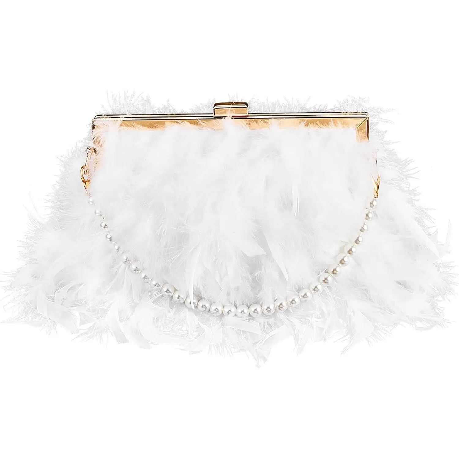 Women's Feather Clutch Purse with Chain, White Clutch Purse – Elegant Fringe-Detailed Bag for Bride, Wedding & Evening Events, Feather Purse With Chain