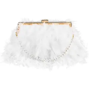 Feather Clutch Purse for Women – Elegant Wedding & Evening Bag for Bride or Party with Fringe Details