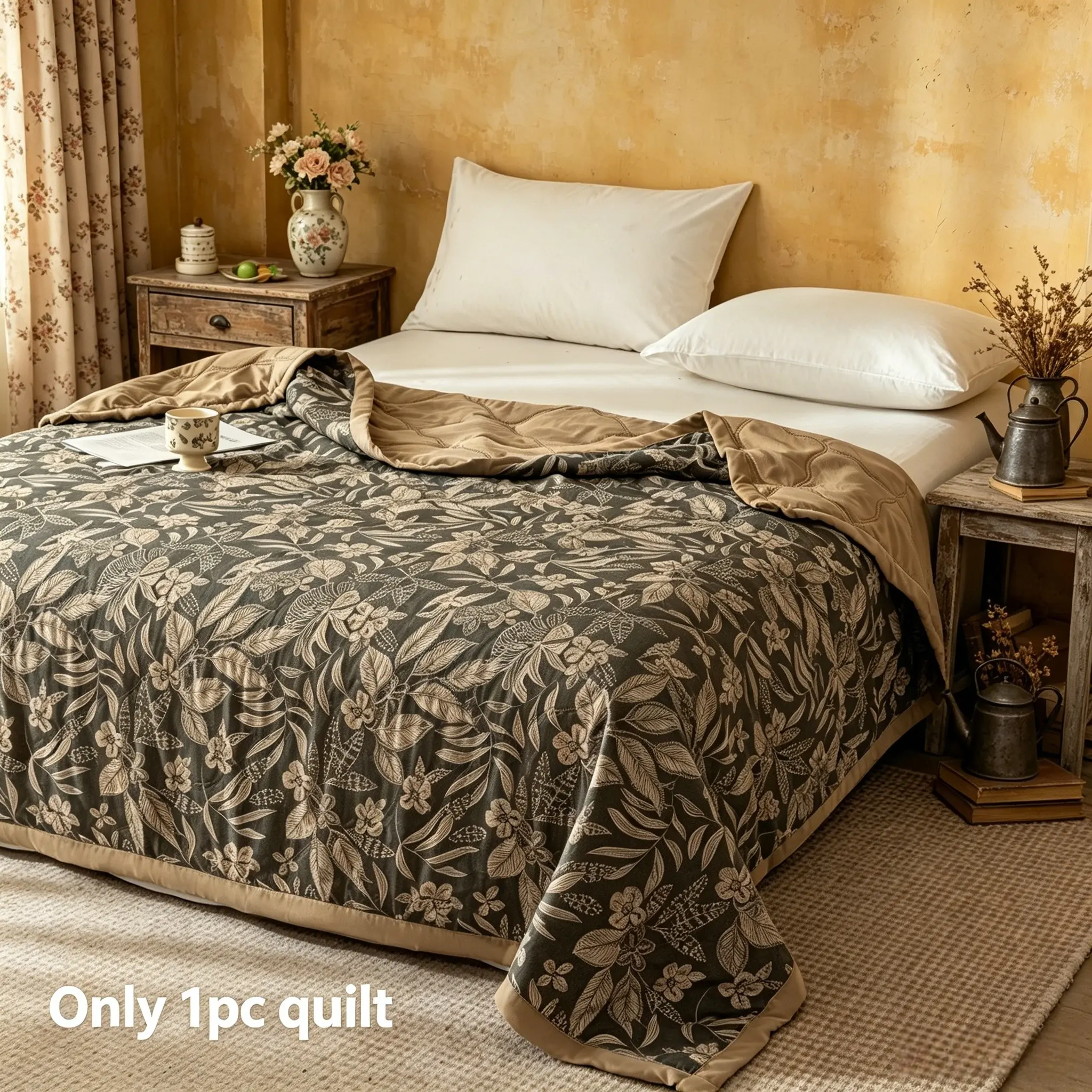 1pc Vintage Printed Summer Bohemian Style Quilt | Lightweight Quilts | Relaxed Boho Style | Lightweight & Cozy, Breathable & Sweat-Wicking | Ideal for Hot Sleepers & Air-Conditioned Rooms | Lightweight Bedding