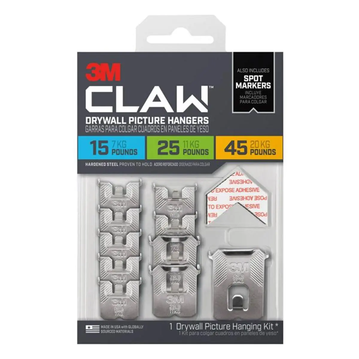 Claw 5033584 Hardened Steel Drywall Mount Hook Set, 45 lbs Capacity, 10 Pieces