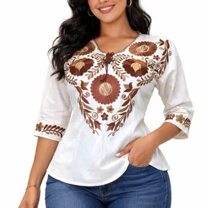 Ale Blouse - Mexican Embroidered Women's Blouse Half Sleeve True to Size with Adjustable Waist Strings Made in Mexico Traditional Craftsmanship