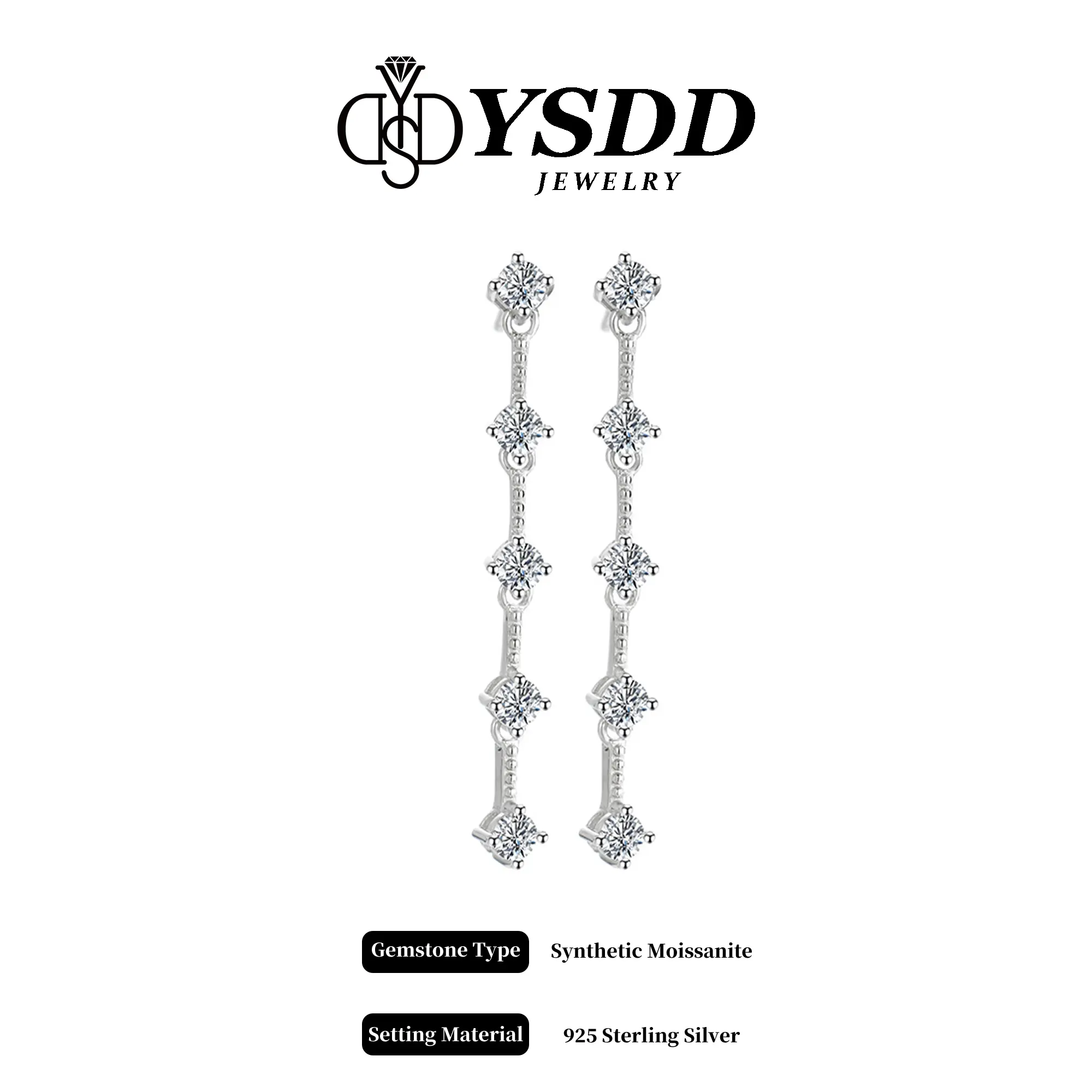 【8.8】1CT Total Elegant Linear Drop vvs Synthetic Moissanite Earrings in 925 Sterling Silver