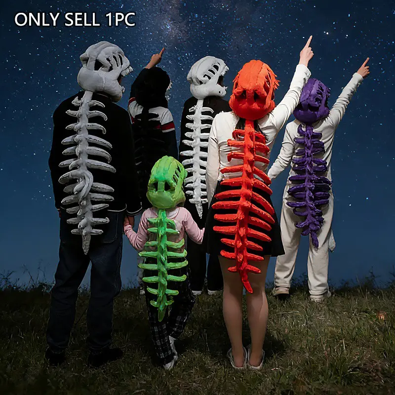 Halloween Dinosaur Skeleton Funny Headgear Costume Plush Toy Collectible Soft Animal Soft Huggable Stuffed Dinosaur, Fun Prank Creative Gift for Birthday, Christmas Party Decoration, Dinosaur Stuffed Animal