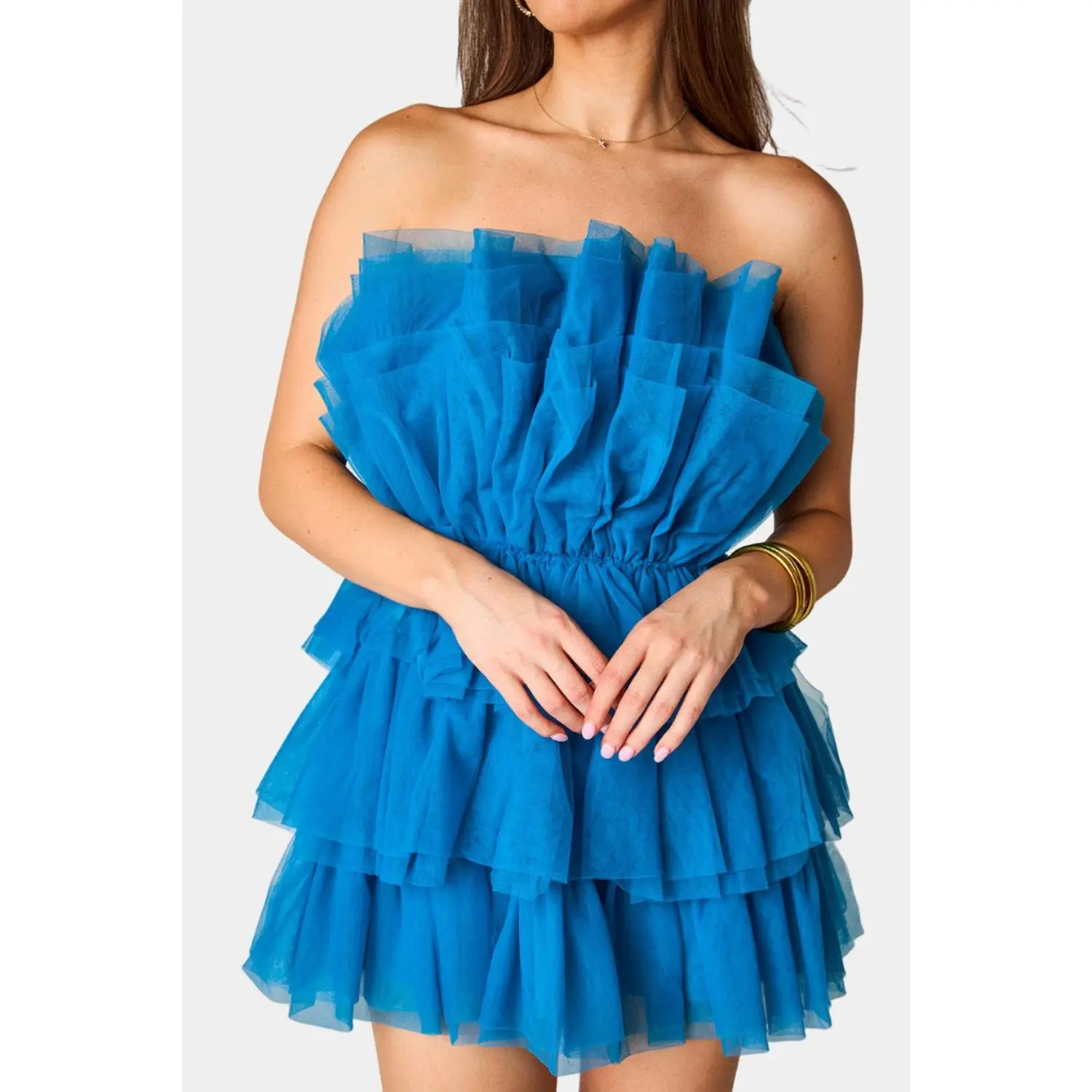 Powder Puff Strapless Tulle Mini Dress - Indigo Powder Puff Strapless Tulle Mini Dress - Indigo