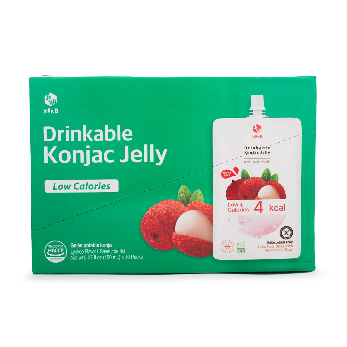Jelly.B Drinkable Konjac Jelly, Lychee Flavor – 10ct | Low Calories (4 Kcal), 0 Sugar, K-Pop Star Favorite Healthy Drink