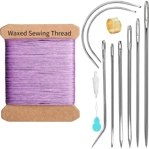 Upholstery Repair Kit, Upholstery  with 32 Yard Waxed Thread and 8 count Heavy Duty Leather  for Hand Stitching, Canvas & Quilting - 0.55mm Round Waxed Thread Purple