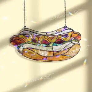 Hot Dog Acrylic Suncatcher, Fun Food Window Hanging Ornament, Colorful Stained Glass Style Kitchen Decor, Unique Gift for Food Lovers