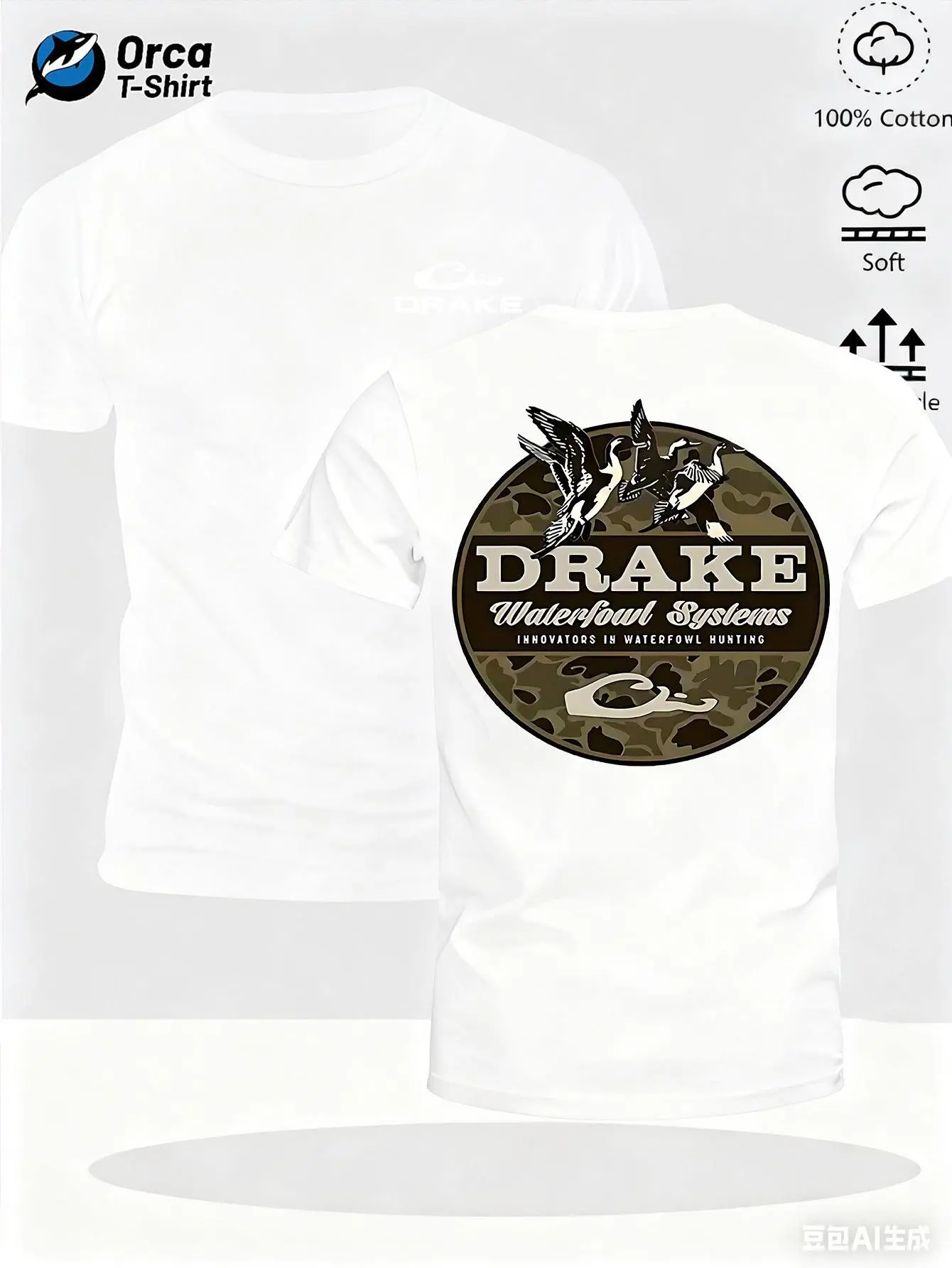 Duck Hunting System Innovative Waterfowl Hunting Retro Print Unisex Soft Fabric Round Neck Short Sleeve T-Shirt, Casual Top, Daily Holiday Wear or Gift Choice, Outdoor Theme Clothing