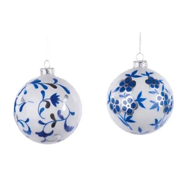 100mm White, Blue & Silver Glass Ball Ornament