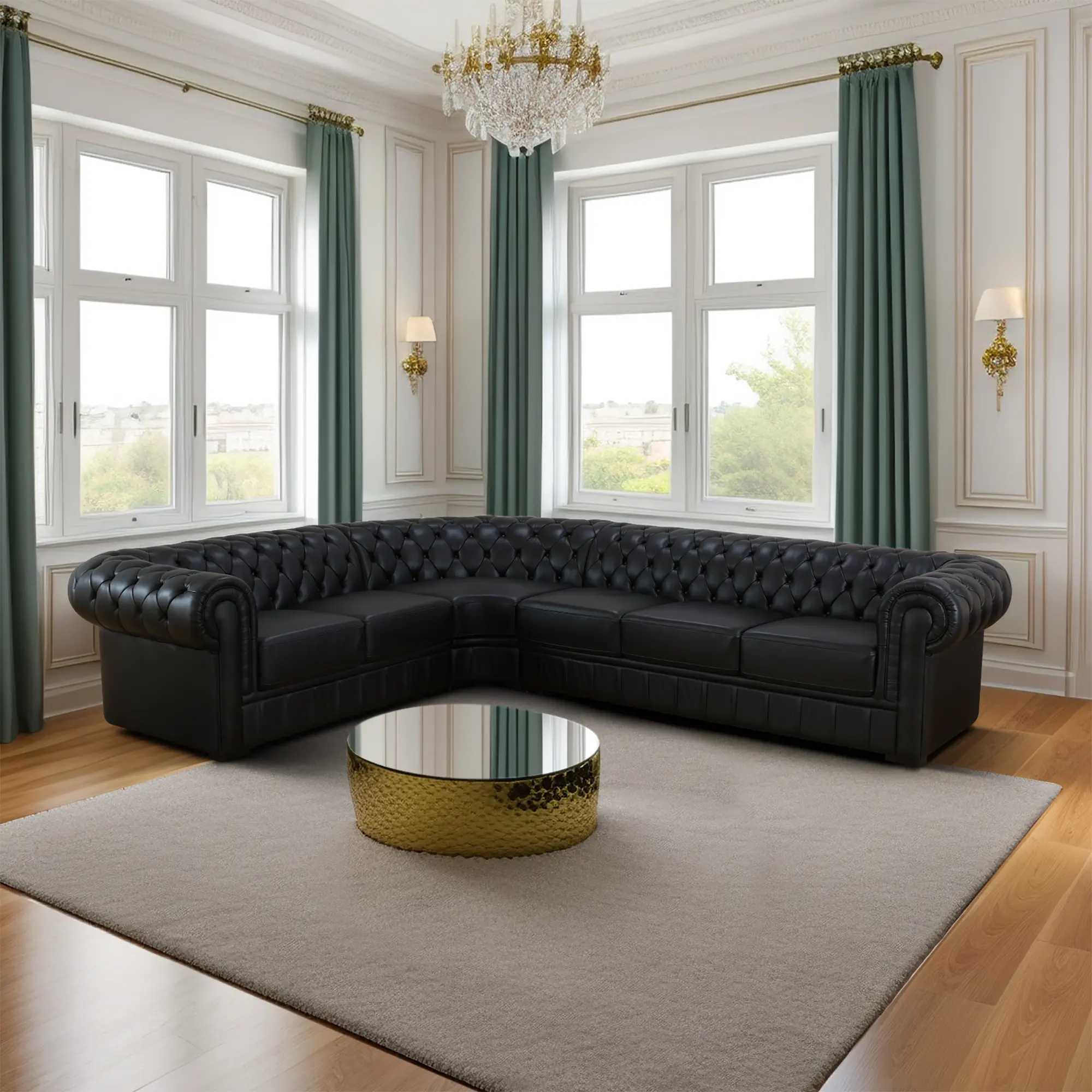 Summervibes 88" Black Genuine Cow Leather 3-Piece U-Shaped Sectional Sofa Set - Modern Comfy Couch, Sturdy Construction, Scratch-Resistant, 300 lbs Weight Capacity, Timeless Luxury for Contemporary Homes
