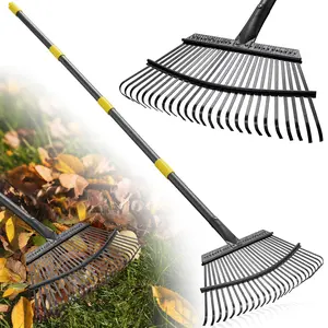 Garden Rake for Leaves: 18” Wide Metal Leaf Rake, Adjustable Long  Handle, Heavy Duty 25 Teeth, Fast Kids Women Large Lawn Yard Garden Leaf Cleanup Gardening Rakes: Grass,Debris,Pine Needles Pick