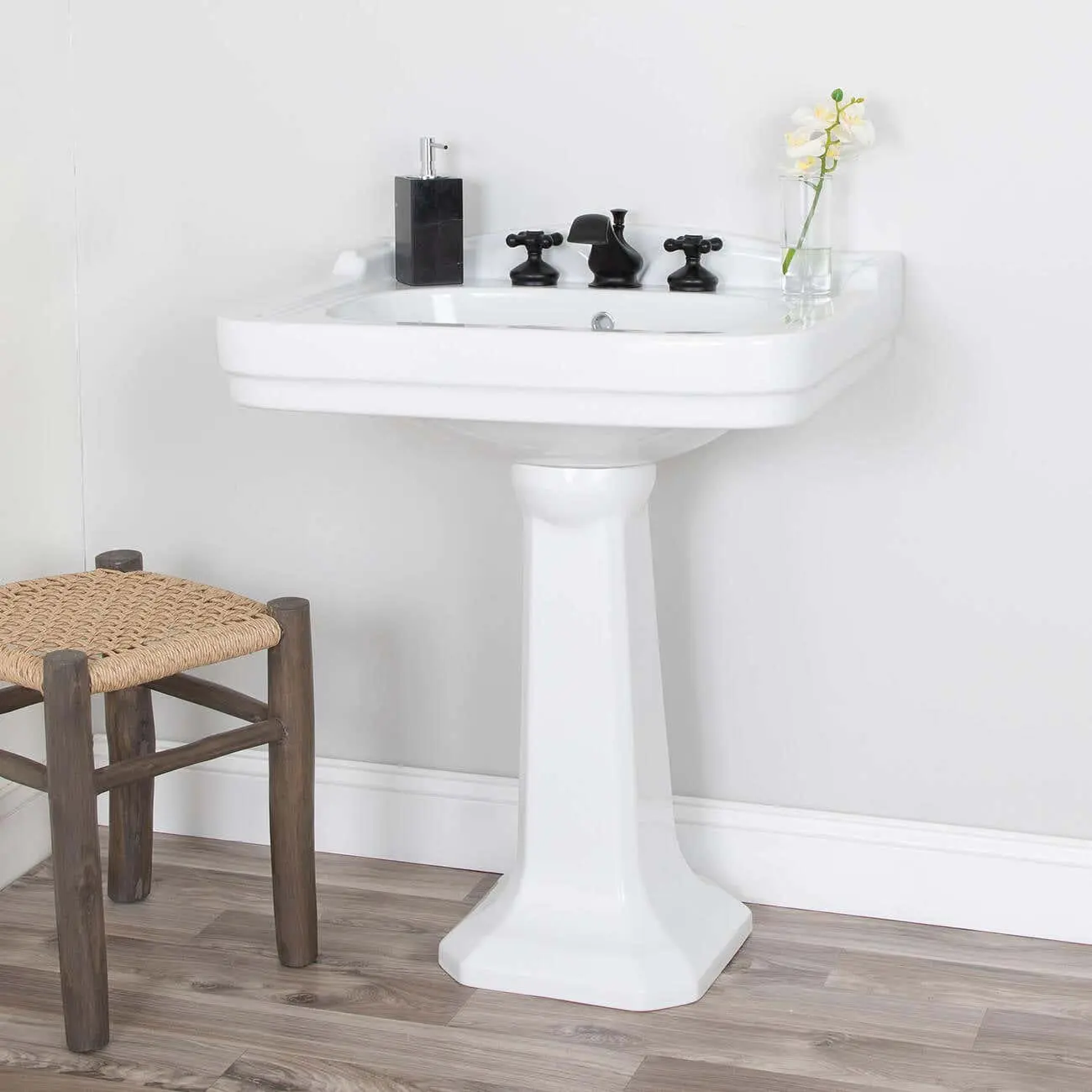 Royal 28-Inch Decorative Bathroom Pedestal Sink with Backsplash, Compatible with Standard Bathroom Faucets