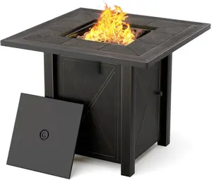 HOTEAGLE 30" Propane Fire Pit with Premium Ceramic Tabletop,  Includes Lid and Lava Rocks, Ideal Outdoor Fire Fit for Dining, Party in Patio, Garden, Yard