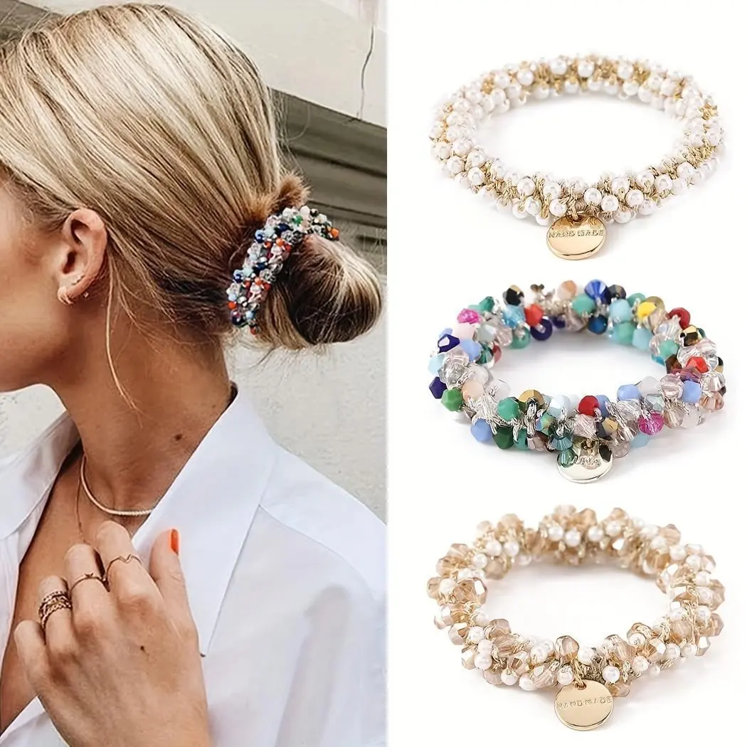 1pc Item was returned to sender Hair Band White Elastic Hair Band Imitation Pearl Beaded Hair Rope Bead ponytail Women's and Girls' Hair Accessories Scrunchies