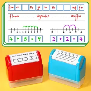 Teacher Stamp Grid & Dashed Lines, Reusable Self-Inking Custom Stamp Writing Practice Roller Seal, Math Fraction Classroom Home Office Supplies