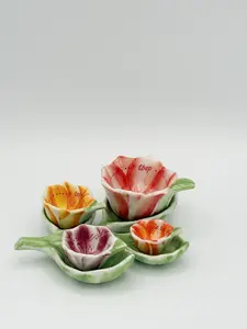Flower Teaspoon/Tablespoon Leaf Set - Colorful Floral Design with Leaf Shaped Handles for Unique Serving Experience