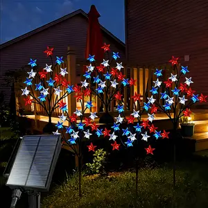 Set of 5, July 4th Outdoor Decorative Solar Stake Lights, Patriotic Red, White, and Blue Star-Spangled Solar Lights, Waterproof Outdoor Fourth of July Lights, Perfect for the Fourth of July, Memorial Day, Gardens, Pathways, Yards, Sidewalks, and Parties