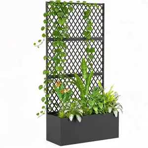 Metal Planter Box With Trellis – Raised Garden Bed With Trellis, Diamond Lattice Privacy Planter For Climbing Plants. 29 Gallon Soil Capacity, Dark Green