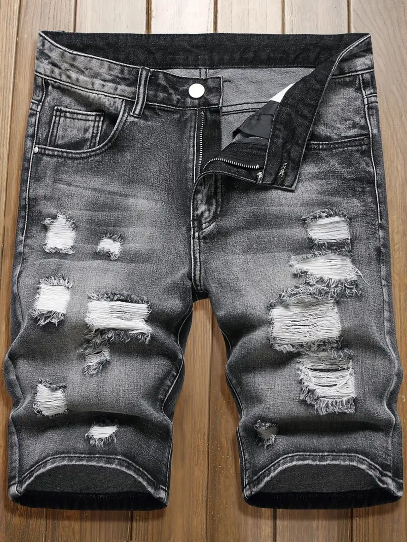 Men's Distressed Ripped Denim Shorts, Comfortable Slim Fit, Emo Style Casual Wear, Fashionable Design, Ideal for Daily Use
