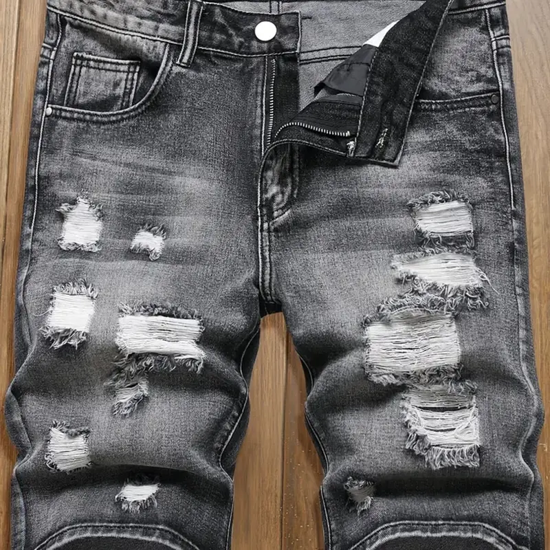 Men's Distressed Denim Shorts, Comfortable Slim Fit, Emo Style Casual Wear, Fashionable Design, Ideal for Daily Use, Summer Lovin Shorts