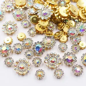 100 count  AB  Sew on Rhinestones with  Claw Mixed 8mm 10mm 12mm 14mm Flower Claw Rhinestones for  Crafts, Clothes, Shoes, Costume, Garment Accessories (02  AB)