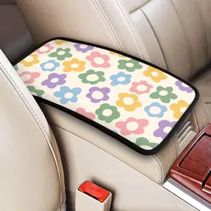 Vintage Groovy Flowers Cute Auto Center Console Cover Pad Car Armrest Seat Box Cover Cushion Universal for Most Vehicle SUV Truck Car Accessories Decor