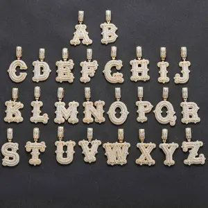 Personalized lced-out Bubble Initial NecklaceFor MenHipHop Zirconia Letter Necklace ForWomen 24 inchesLongStainless Steel Rope ChainT26 Alphabet Neckiace For Women Charms Trendy Jewelry