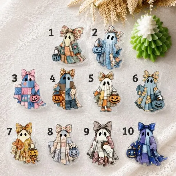 2D Acrylic Phone Grip Aesthetic Ghost Design, Funny Patchwork Theme Phone Stand Holder, Universal Mobile Accessory for All Smartphones