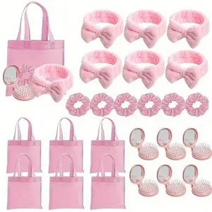 Pink Coquette Baby Shower Party Favor Set, Includes Bow Headbands, Scrunchies, Mirrors & Tote Bags, Ideal for Bridal Shower, Spa Sleepover, Bachelorette & Gender Reveal Party Gifts