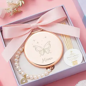 1PC Art Shiny Butterfly Personalized Mirror, Compact Pocket Makeup Folding Mirror, Gift for Sisters and Friends, Birthday Gift, Anniversary Gift, Gift for Family and Relatives, Personalised Gifts for Women Girls Her Friends Sister