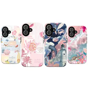 Coastal Ocean Aesthetic Phone Case, Vintage Sea Turtle Shell Case, Summer Beach Collage Cover for iPhone 17 16 15 14 13 12 11 X XS XR 8 7 Plus Pro Max & Samsung S21-S25, Cute Beach Lover Gift, Summer Vacation Gift, Ocean Life Lover Gift