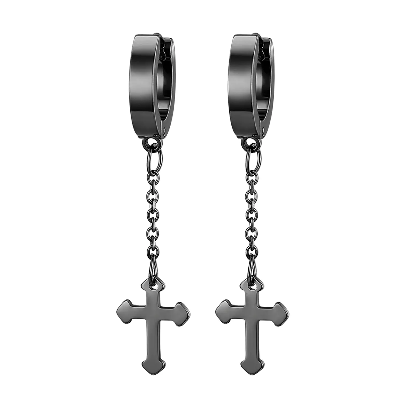 OIDEA Punk Huggie Earrings, Stainless Steel Cross Dangle with Short Tassel Chain, Unisex Jewelry with a Polished Look for Daily Wear & Earring Stack