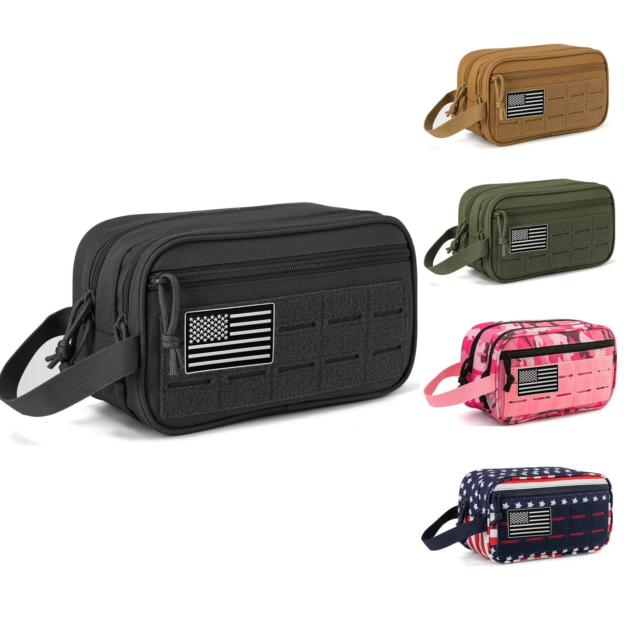 Black tactical waist pack, Molle wet and dry separation toiletry bag, unisex, large capacity, EDC tool bag, small travel shaving bag, waterproof storage bag, large capacity, multi-functional storage bag.