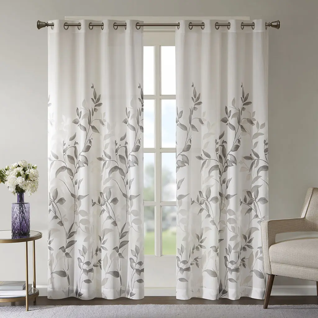 Madison Park Cecily Burnout Printed Curtain Panel - Grommet Window Curtain, Home Decoration Home Textile, Interior Decoration Accessory, 50x95x0.13 in, Grey, Grommet Curtains