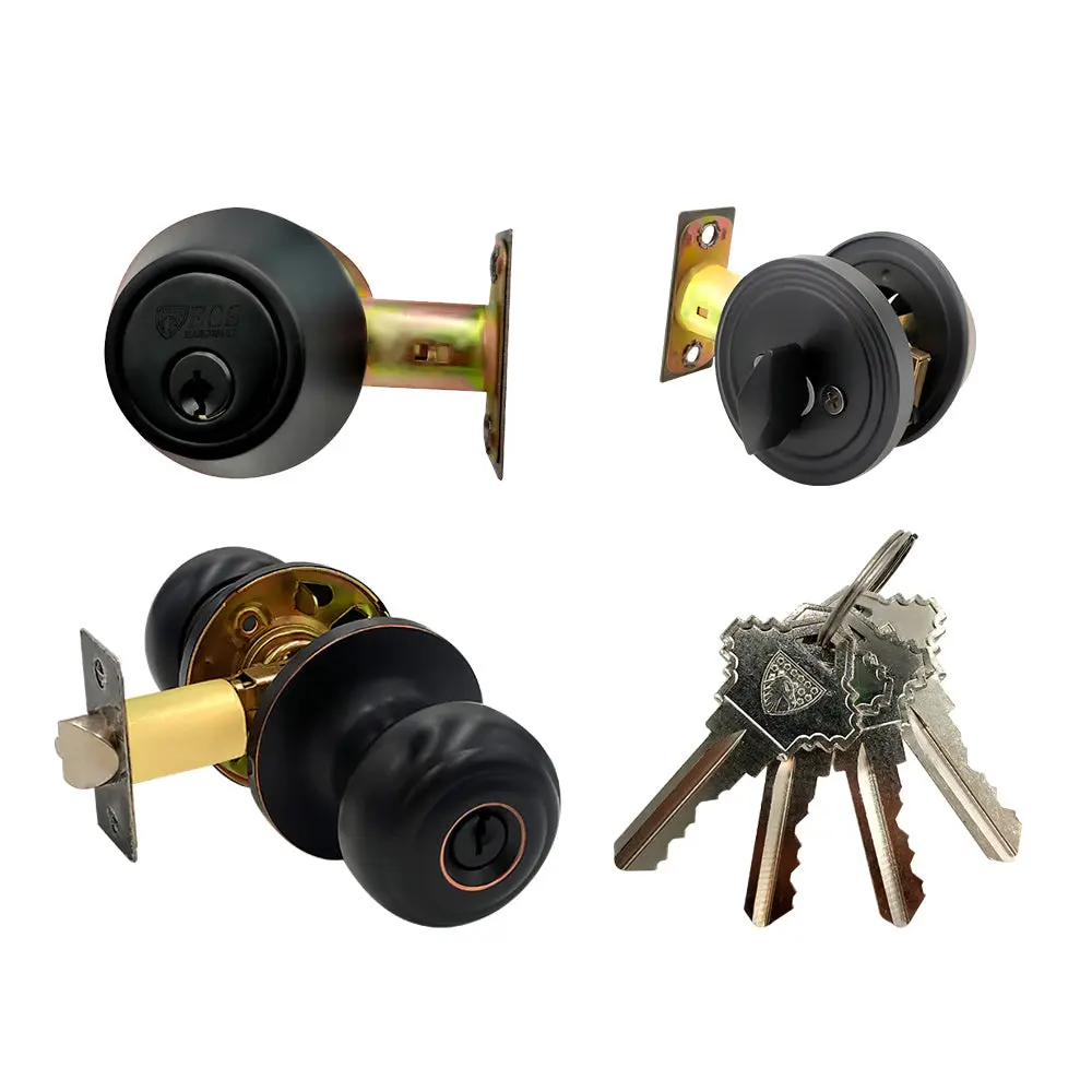 Grade 3 (SC1) Keyed Entrance Door Knob & Durable Combo Lockset, Oil Rubbed Bronze, SC1 Lock Cylinders, Adjustable Latch, Removable Single-Cylinder Deadbolt Door Security Lock