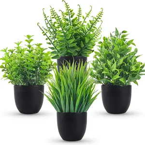 Fake Plants 4 Packs Artificial Plant Set Decorative Plants Small Faux Plants Black Bathroom Accessories for Halloween Bathroom Home Kitchen Coffee Table Office Desk Decor Indoor
