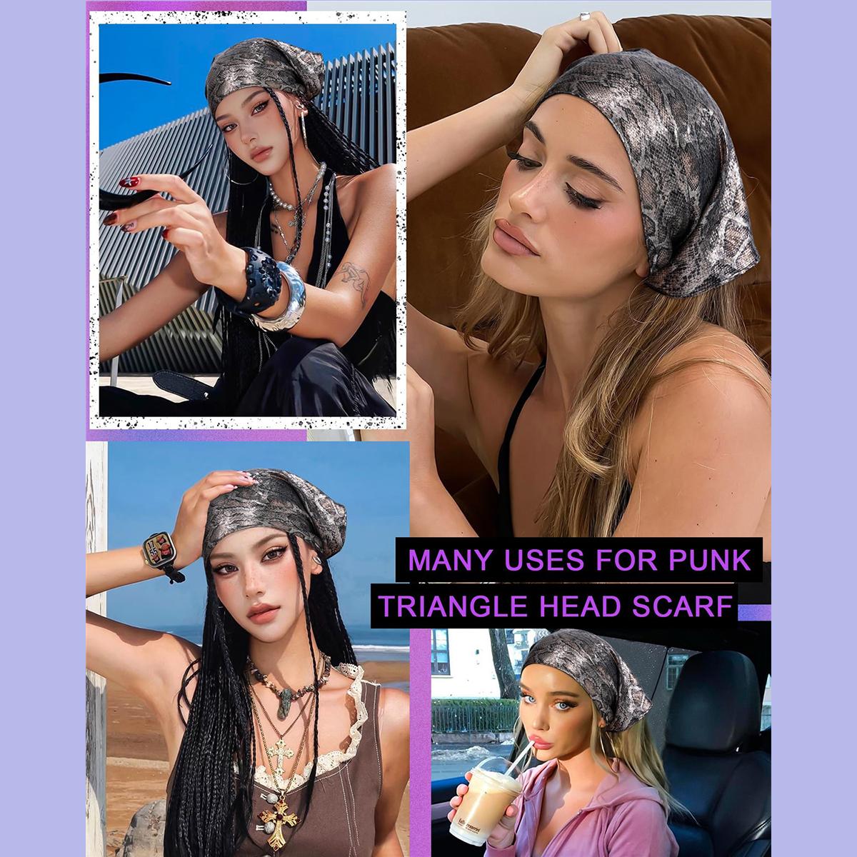 Y2K Punk Triangle Head Scarf with Metal Charms Sparkly Bandana for Women | Vintage Neck Scarf for Festival Party Concert
