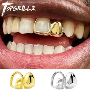 TOPGRILLZ Dental Grills Geometric Double Hollow Glossy Teeth Grillz Punk Tooth Caps For Women Men Jewelry Halloween Party